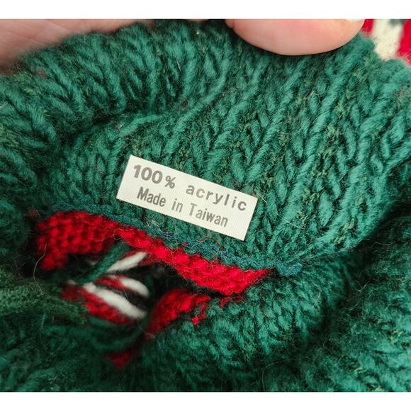 Vintage Long Crochet Christmas Stocking Red Green Snowman Taiwan Tassle - Picture 11 of 11